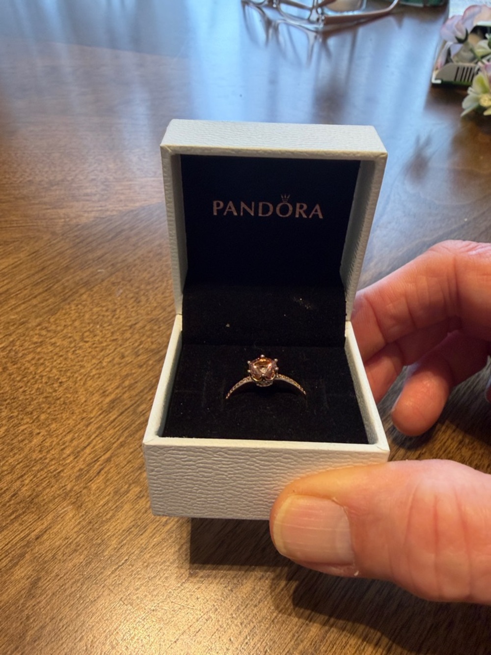Pandora Rose-Tone Ring with Pink Center Stone